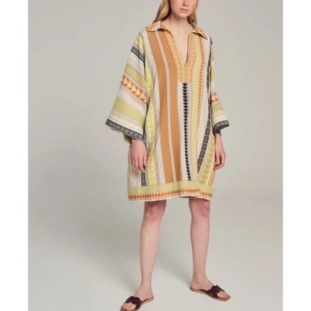 Devotion Twins Oxia Short Geo Boho Tiered Babydoll Tunic Dress Womens S